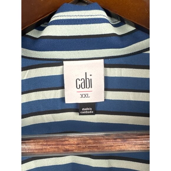 Women’s Cabi 2XL Zip-Up Blue & Black Striped Peplum Sleeveless Collard Blouse wi - Picture 5 of 6